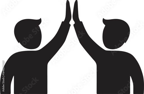 Two Black Silhouettes of People Giving a High Five on White Background success celebration