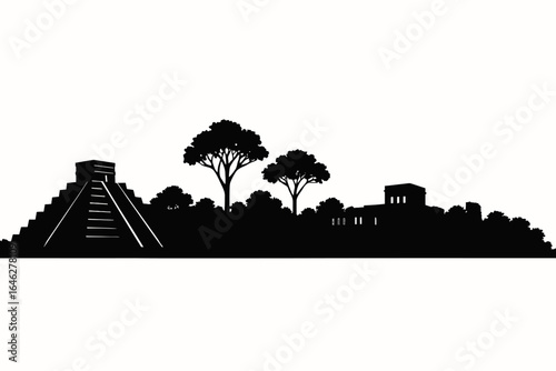 skyline silhouette inspired by Mayan civilization