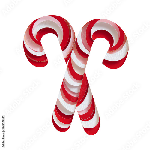 Pair of striped red-and-white candy canes, isolated on transparent background