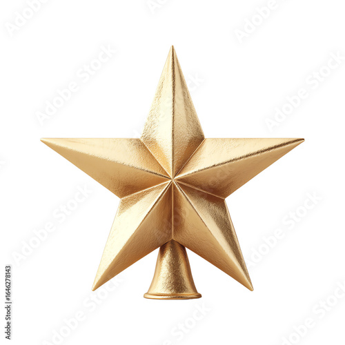 Gold star tree topper ornament, isolated on transparent background