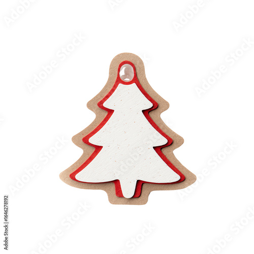 Iced gingerbread Christmas tree cookie ornament, isolated on transparent background