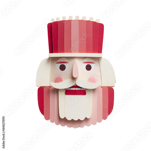 Paper-cut nutcracker head portrait, isolated on transparent background