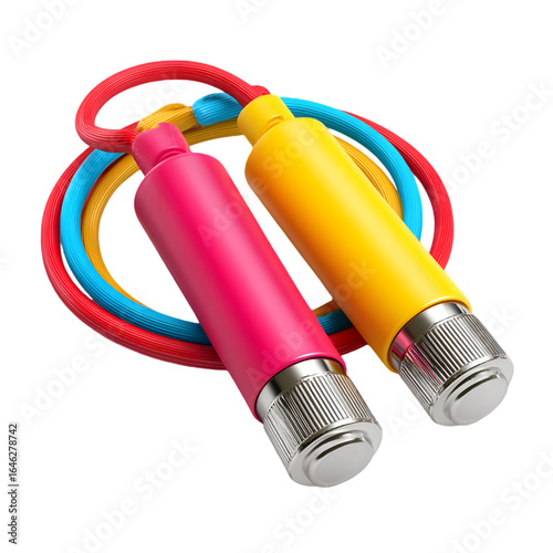 Brightly colored jump rope with comfortable handles for fitness and fun isolated on transparent background