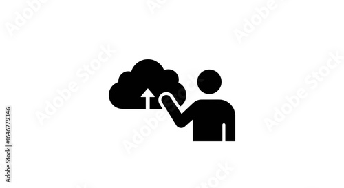 Person uploading files to cloud storage with upward arrow symbol