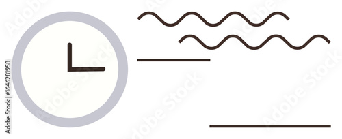 Clock symbol alongside wavy lines and bars to convey time, flow, and communication. Ideal for ideas thumbs up productivity, deadlines, organization, simplicity, workflow, messaging efficiency
