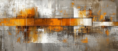 Abstract Geometric Canvas with Burnt Orange and Grey Hues