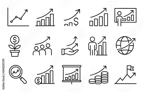 Minimalist linear icons of business growth and financial success