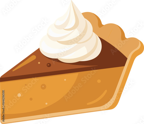 Slice of pumpkin pie with whipped cream on a light background for dessert
