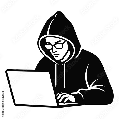Minimalist Black and White Hacker Vector Illustration