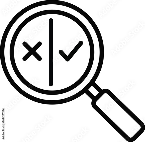 Magnifying Glass Icon Analyzing Choices, Decision Making, Verification, and Selection Process