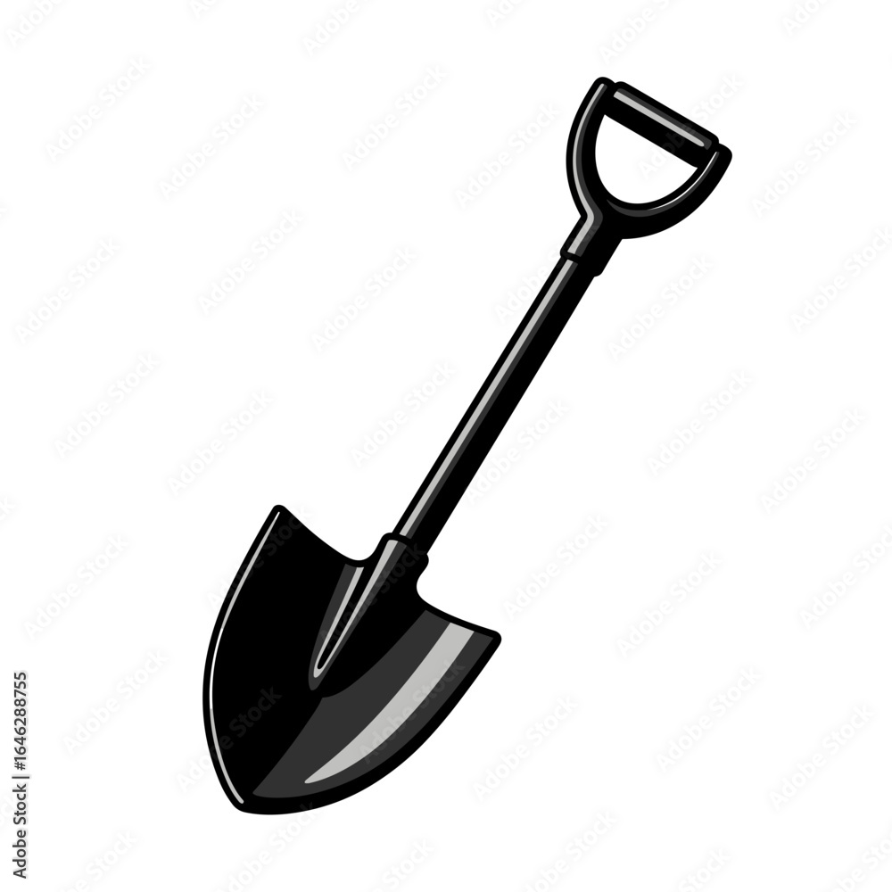 Black shovel with curved handle in minimalist design Black shovel with curved handle in minimalist design