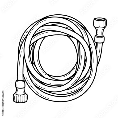 Garden hose coiled on white background in minimalist style  