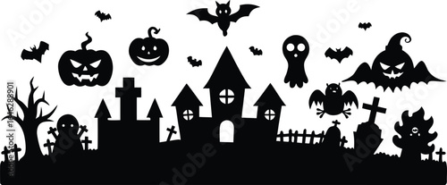 Extensive Halloween Themed Silhouette Collection Featuring Spooky Elements and Characters for Graphic Design silhouette