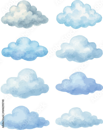 Collection of watercolor vector illustartions of various types of clouds