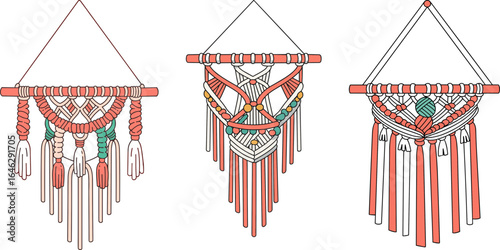 Decorative wall hangings with intricate patterns in flat style  