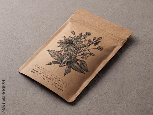 Photos Kraft Paper Seed Packet Mockup with Delicate Botanical Illustration