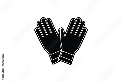 Pair of black gloves with white outline on white background simple illustration silhouette