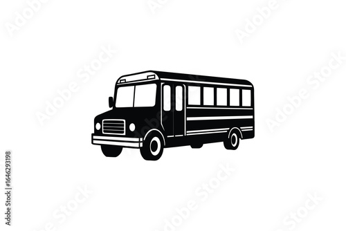 Black and white illustration of a bus and a minibus on a white background silhouette