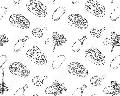 Seamless Pattern with Outline Drawings of Plant Cells Organelles and Parts of Plant Histology for Biology Science Education and Research