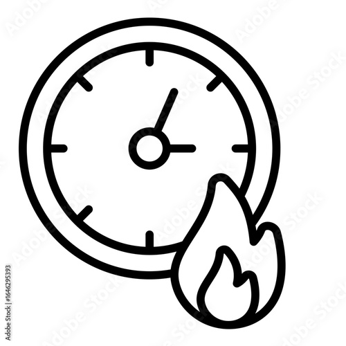 fire time outline icon showing clock with flame representing extreme urgency or burnout