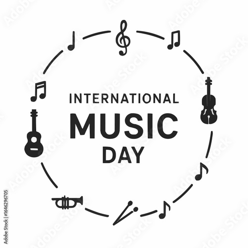 International Music Day design with musical instruments and notes  