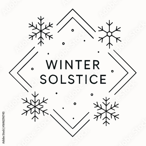 Winter solstice celebration design with snowflakes and geometric shapes  