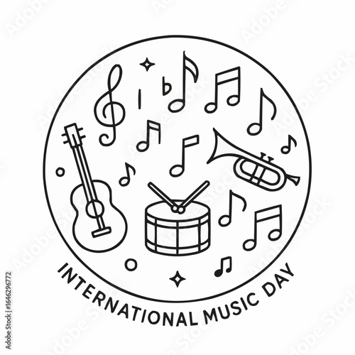 Music instruments and notes illustration for International Music Day  