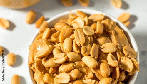 Creamy peanut butter with chopped peanuts in a bowl