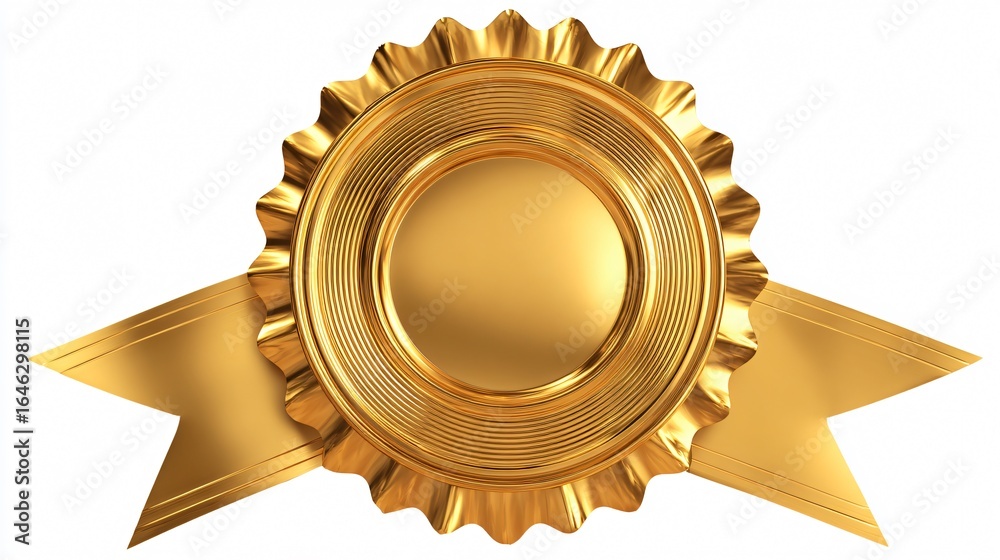 Elegant Golden Seal with Gold Ribbons Isolated on White Background Elegant Golden Seal with Gold Ribbons Isolated on White Background