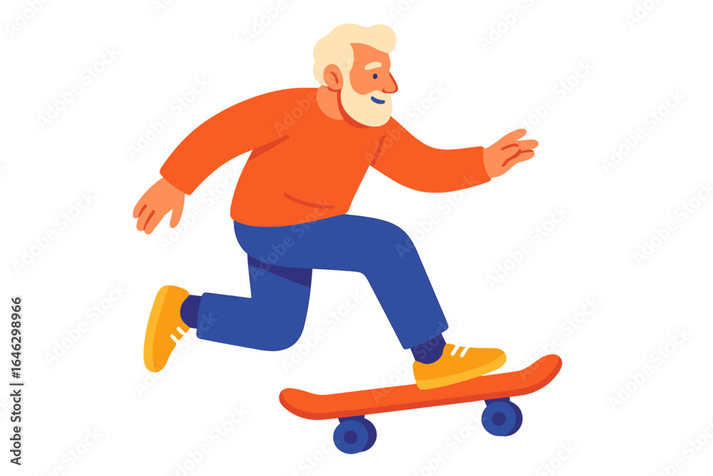 Obraz premium Elderly man skateboarding happily in casual attire on skateboard elderly man skateboarding
