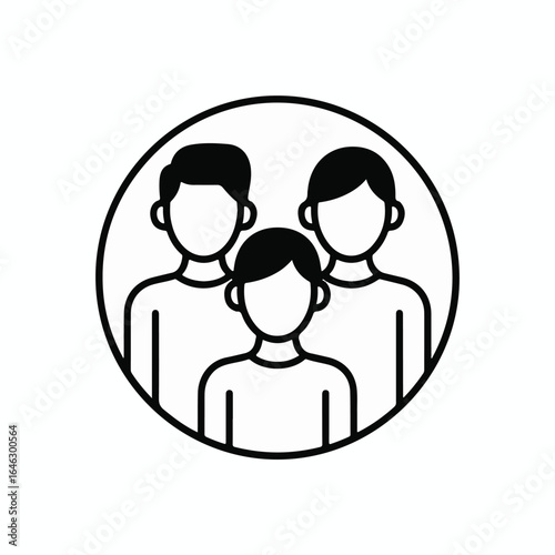 Family icon for website, app, print, and presentations. Simple vector design of family members standing together showing unity and togetherness.