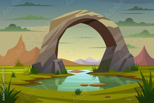 Flat Realistic Vector of a Textured Rock Arch