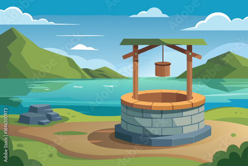 Flat Realistic Vector of a Textured Water Well