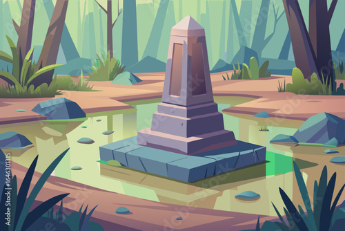 Pastel Color Vector of a Metal Stone Monument