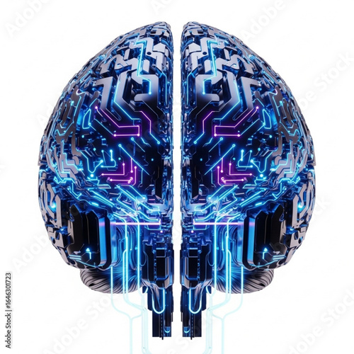 Digital representation of human cerebrum with glowing circuitry and futuristic design elements showcased