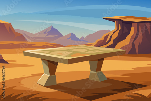 Soft Shadow Vector of a Rustic Stone Table in a Desert