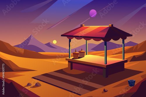 Soft Shadow Vector of a Smooth Market Table in a Desert