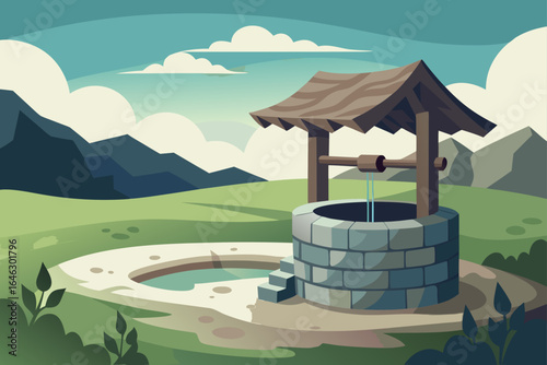 Soft Shadow Vector of a Stone Built Water Well by a River