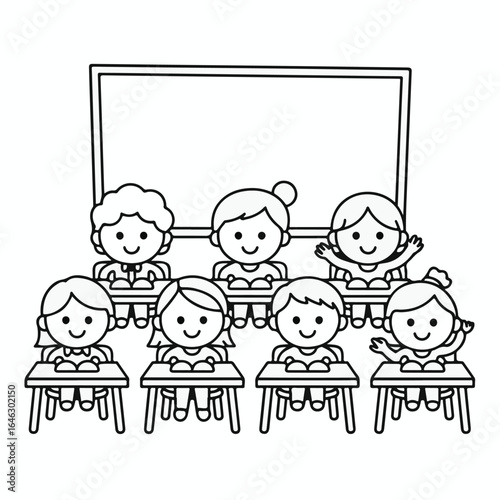 Engaging classroom scene with happy students learning together, perfect for educational materials and promoting a positive school environment originally vector