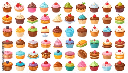 Colorful Cupcakes and Cakes Set.
