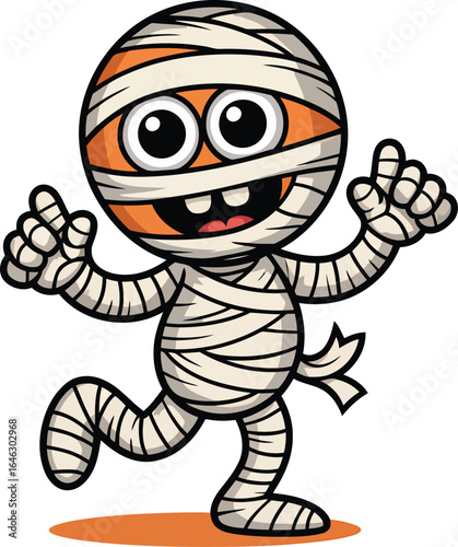 Cartoon mummy character with bandages and orange accents halloween