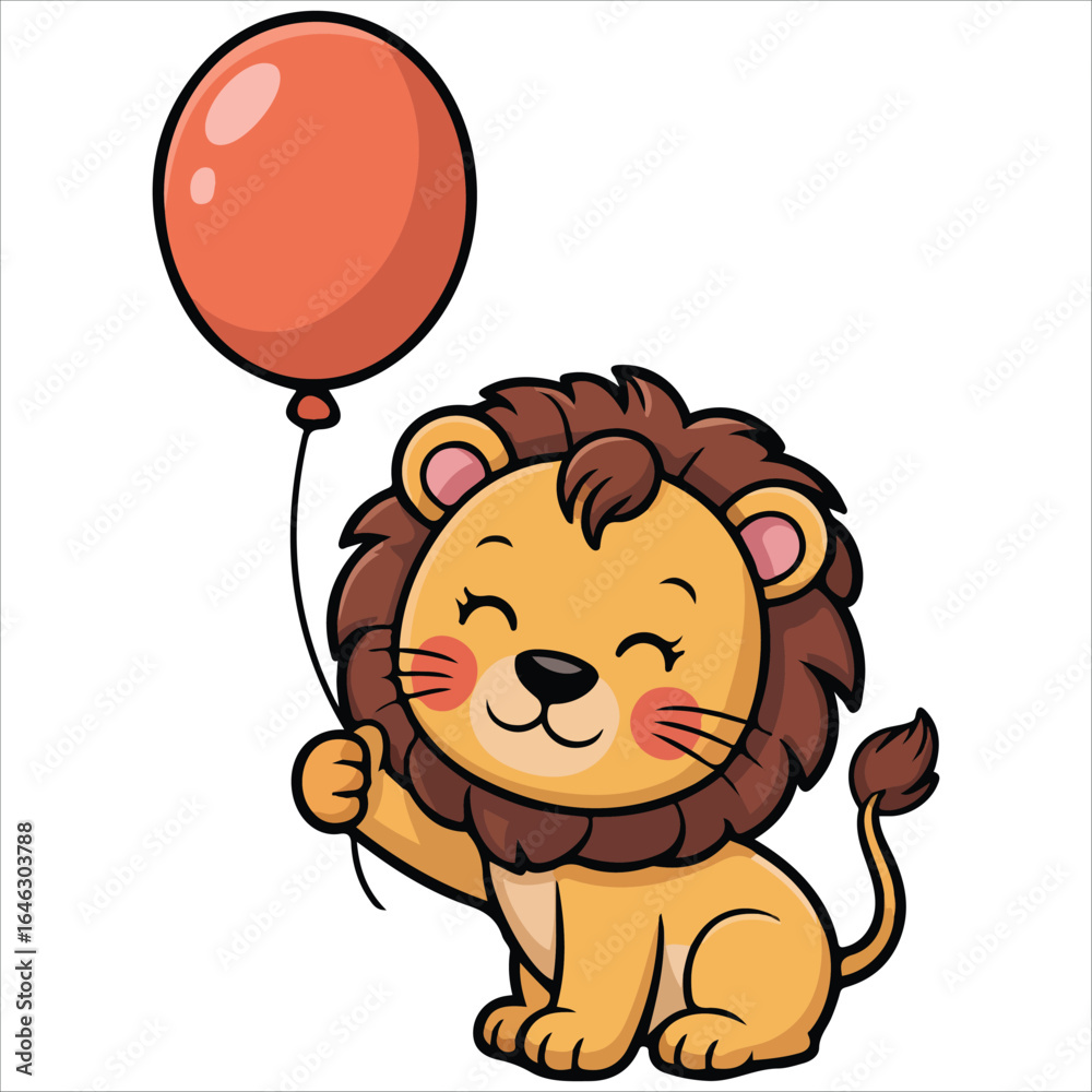 Obraz premium Cute baby lion cartoon character vector white background