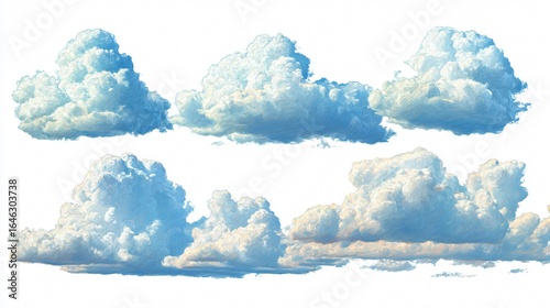 Realistic Set of White Fluffy Clouds for Creative Designs