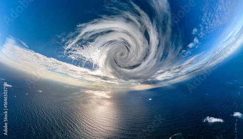 a stunning anticyclone spirals above the ocean under a beautiful cloud filled sky