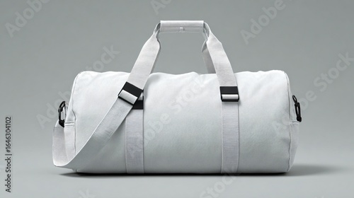 Stylish White Duffel Bag on Gray Background with Mini Handle
