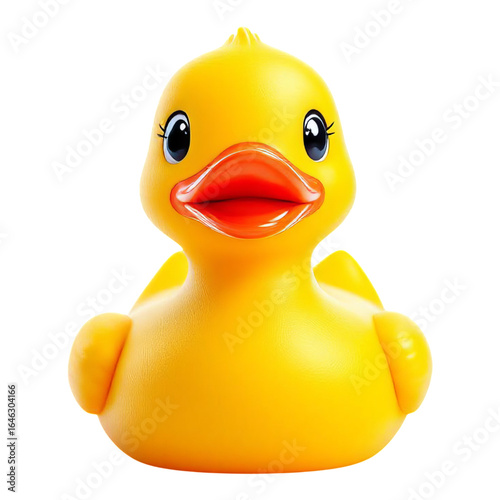 Bright yellow rubber duck, isolated on a white background, high detail