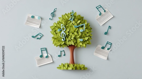 Creative Music Eco Poster Design with Tree and Notes Isolated