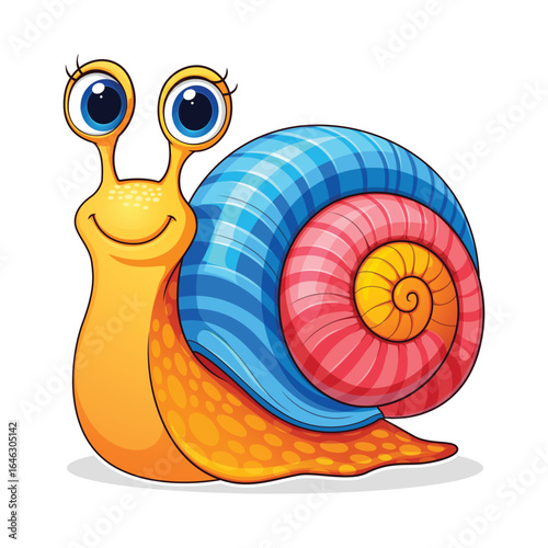 Funny Cartoon Snail on White Background. Cute Spring Cartoon Vector Graphics