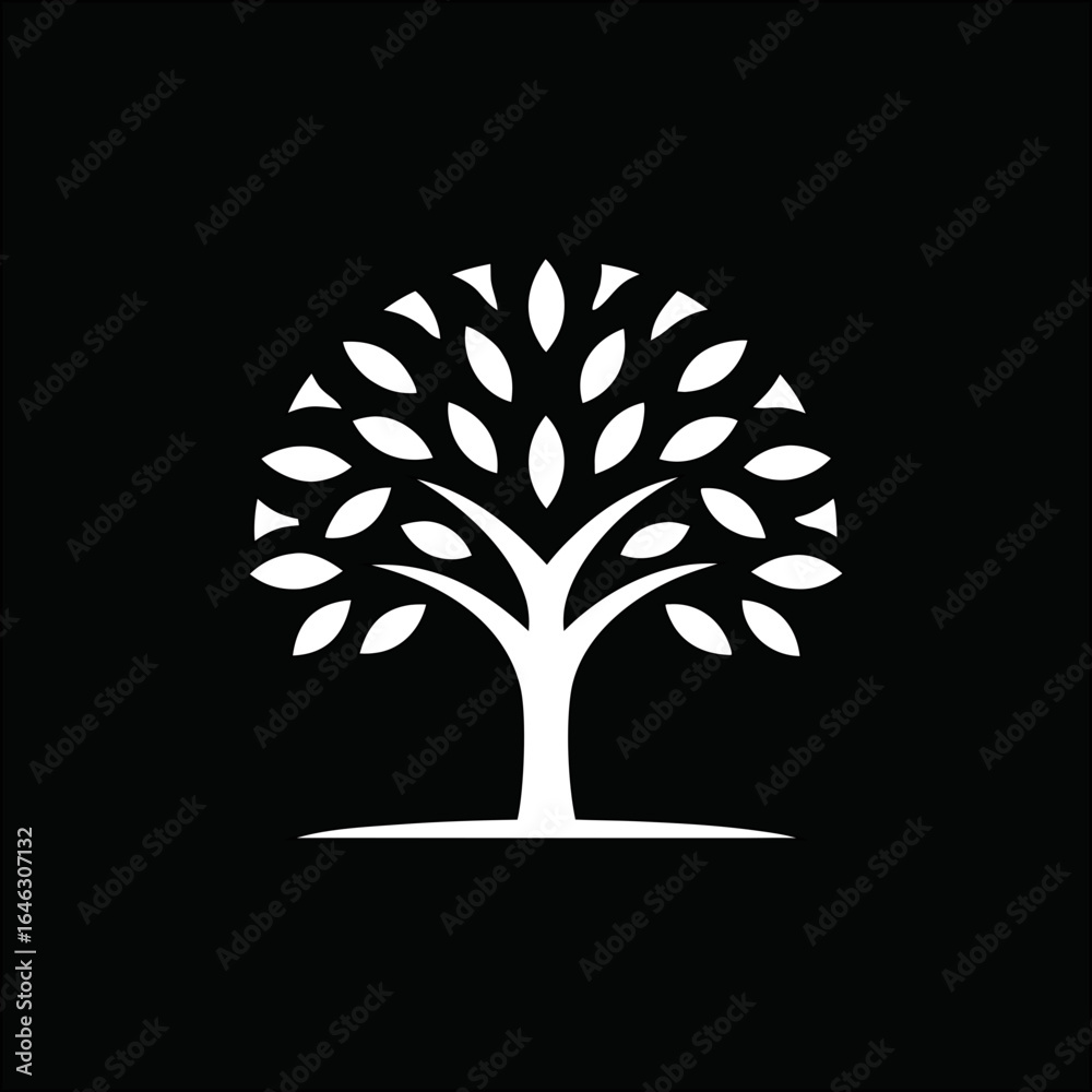 Naklejka premium Stylish minimal nature tree emblem on black for organic packaging and botanical product design.