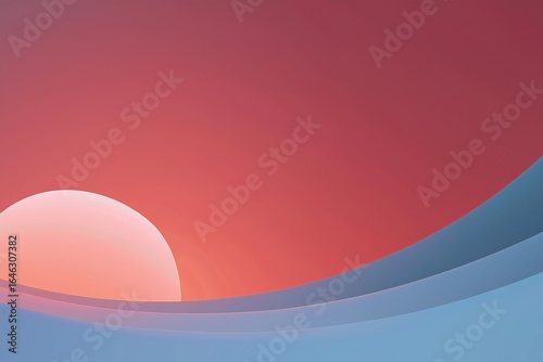 Minimalist Composition of Curves and Shades: A Modern Abstract Artful Visual with Blue Tones and Warm Hues Inspired by Sunset in Sophisticated Digital Illustration
